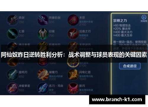 阿仙奴昨日逆转胜利分析：战术调整与球员表现的关键因素